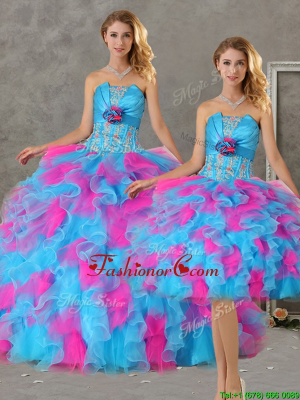 pink and blue quinceanera dresses