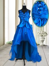  Royal Blue V-neck Zipper Beading and Appliques and Bowknot Prom Party Dress Sleeveless