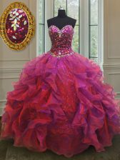  Organza and Sequined Sleeveless Floor Length Quinceanera Dress and Beading and Ruffles