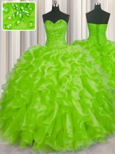 Hot Selling Yellow Green Ball Gowns Organza Sweetheart Sleeveless Beading and Ruffles Floor Length Lace Up 15th Birthday Dress