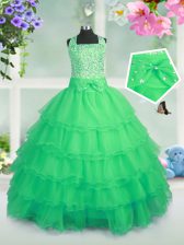  Square Sleeveless Organza Little Girls Pageant Dress Beading and Ruffled Layers Zipper