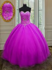 Trendy Purple Ball Gowns Organza Sweetheart Sleeveless Beading Floor Length Lace Up Sweet 16 Dresses