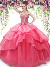 Fantastic Sleeveless Beading and Ruffled Layers Lace Up Quinceanera Dresses