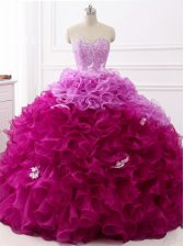  Multi-color Sweetheart Lace Up Beading and Appliques and Ruffles 15 Quinceanera Dress Brush Train Sleeveless