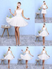  White Sleeveless Chiffon Lace Up Dama Dress for Beach and Wedding Party