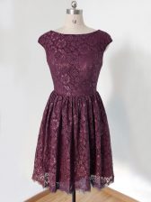 Discount Lace Scoop Cap Sleeves Lace Up Lace Vestidos de Damas in Dark Purple