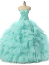 Vintage Tulle Sleeveless Floor Length Quinceanera Dresses and Beading and Ruffles