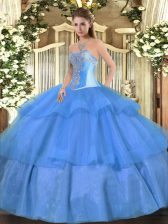 Shining Tulle Sweetheart Sleeveless Lace Up Beading and Ruffled Layers Sweet 16 Quinceanera Dress in Baby Blue