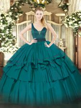 Glamorous Straps Sleeveless Organza Vestidos de Quinceanera Beading and Ruffled Layers Zipper