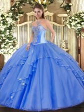 Vintage Blue Quinceanera Gowns Military Ball and Sweet 16 and Quinceanera with Beading and Ruffles Sweetheart Sleeveless Lace Up