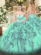 Beauteous Turquoise Sweetheart Neckline Beading and Ruffles Quinceanera Dress Sleeveless Lace Up