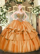 Exquisite Orange Ball Gowns Beading and Ruffled Layers Vestidos de Quinceanera Lace Up Organza Sleeveless Floor Length