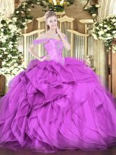 Sexy Ball Gowns Sweet 16 Quinceanera Dress Lilac Off The Shoulder Organza Sleeveless Floor Length Lace Up