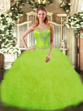 High End Beading and Ruffles Quinceanera Gowns Yellow Green Lace Up Sleeveless Floor Length