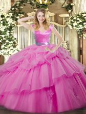 Wonderful Floor Length Zipper Sweet 16 Quinceanera Dress Lilac for Military Ball and Sweet 16 and Quinceanera with Ruffled Layers