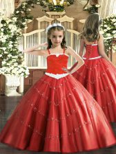 Elegant Sleeveless Lace Up Floor Length Appliques Little Girls Pageant Gowns