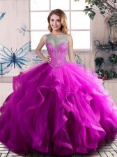  Purple Sleeveless Floor Length Beading and Ruffles Lace Up Quinceanera Dresses