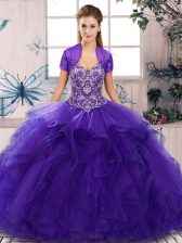 Cute Off The Shoulder Sleeveless Lace Up 15 Quinceanera Dress Purple Tulle