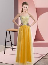  Gold Empire Beading Homecoming Dress Lace Up Tulle Sleeveless Floor Length