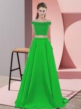 Romantic Two Pieces Sleeveless Green Homecoming Dress Sweep Train Backless