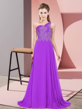 Modest Sleeveless Side Zipper Floor Length Beading Prom Evening Gown