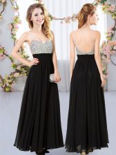 Low Price Black Backless Dama Dress Beading Sleeveless Floor Length