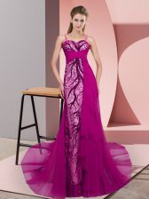 New Arrival Fuchsia Spaghetti Straps Neckline Beading and Lace Dress for Prom Sleeveless Zipper