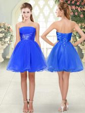 Classical Blue Prom and Party with Beading Strapless Sleeveless Lace Up