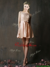 Best Selling Laced and Belted Short Prom Dress in Peach BMT0151BFOR