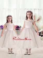 Classical Cap Sleeves Flower Girl Dresses with Appliques and BeltFGL286FOR