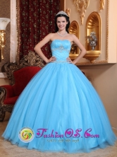 2013 Llano Largo Panama Aqua Blue Sweetheart Beaded DecorateClassical Quinceanera Dresses Made In Tulle and Taffeta   Style QDZY733FOR