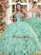 Lovely Big Puffy Apple Green Quinceanera Gown with Beading and Ruffles YSQD004-2FOR