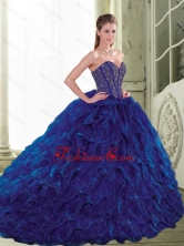 Unique 2015 Sweetheart Beading and Ruffles Navy Blue Quinceanera Dresses QDDTA72002FOR 