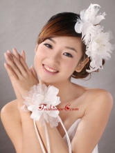 Popular White Feather Organza Flowers Fascinators and Wrist Corsage TH089FOR