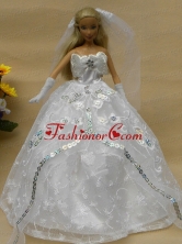 Romantic Appliques White Strapless Wedding Dress For Quinceanera Doll Babidf277for