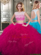 Two Piece Scoop Cap Sleeves Quinceanera Dress with Beading and Ruffles YYPJ025FOR