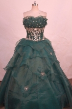 Popular ball gown strapless floor-length organza appliques dark green quinceanera dresses FA-X-170