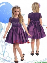 See Through Scoop Purple Little Girl Pageant Dress with Lace and Belt THLG088-3FOR